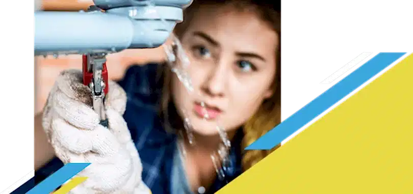 Woman fixing leaking pipe