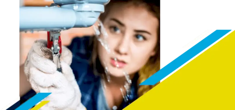 Woman fixing leaking pipe