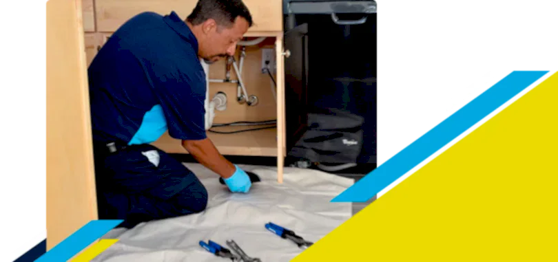 Z PLUMBERZ of Memphis technician inspecting pipes under kitchen sink