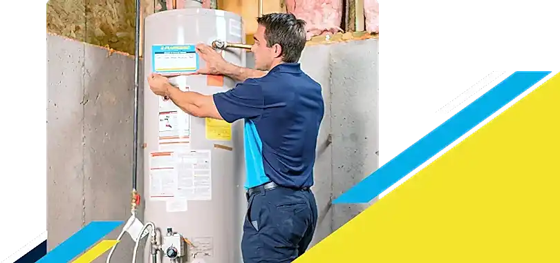 Z PLUMBERZ of North America technician placing label on a water heater
