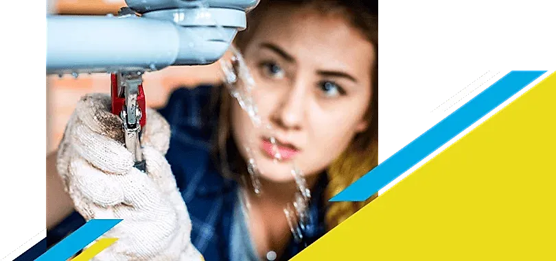 Woman fixing leaking pipe
